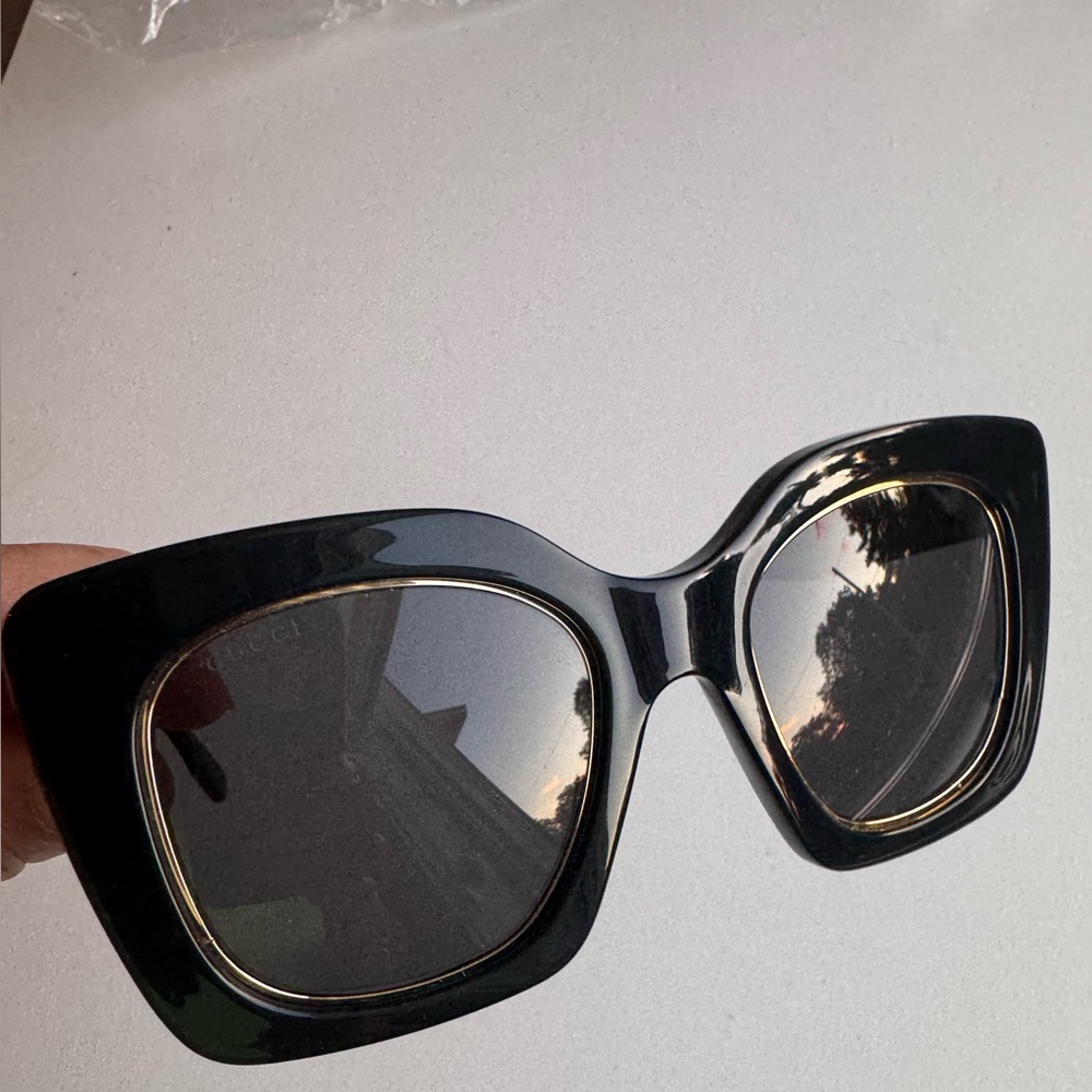 Gucci Black Square Sunglasses with Gold Accents